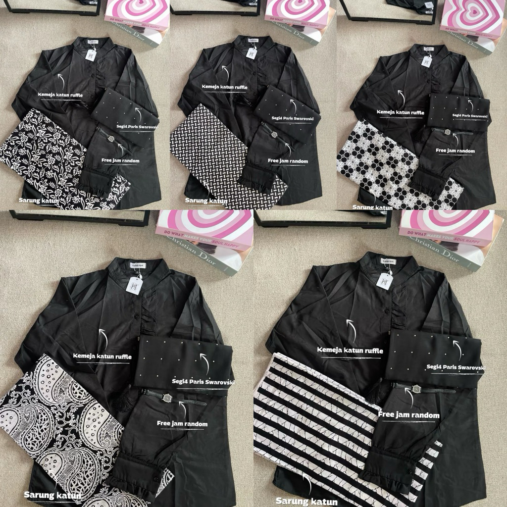 one set santriwati Sarung katun/kemeja ruffle katun/paris Swarovski by HYWAFA HIJAB (free jam random