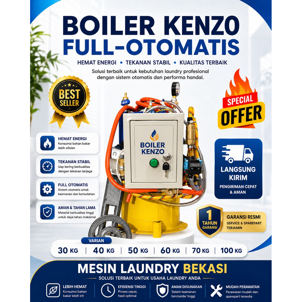 BOILER KENZO FULL OTOMATIS 30 LITER 2 SETRIKA LENGKAP