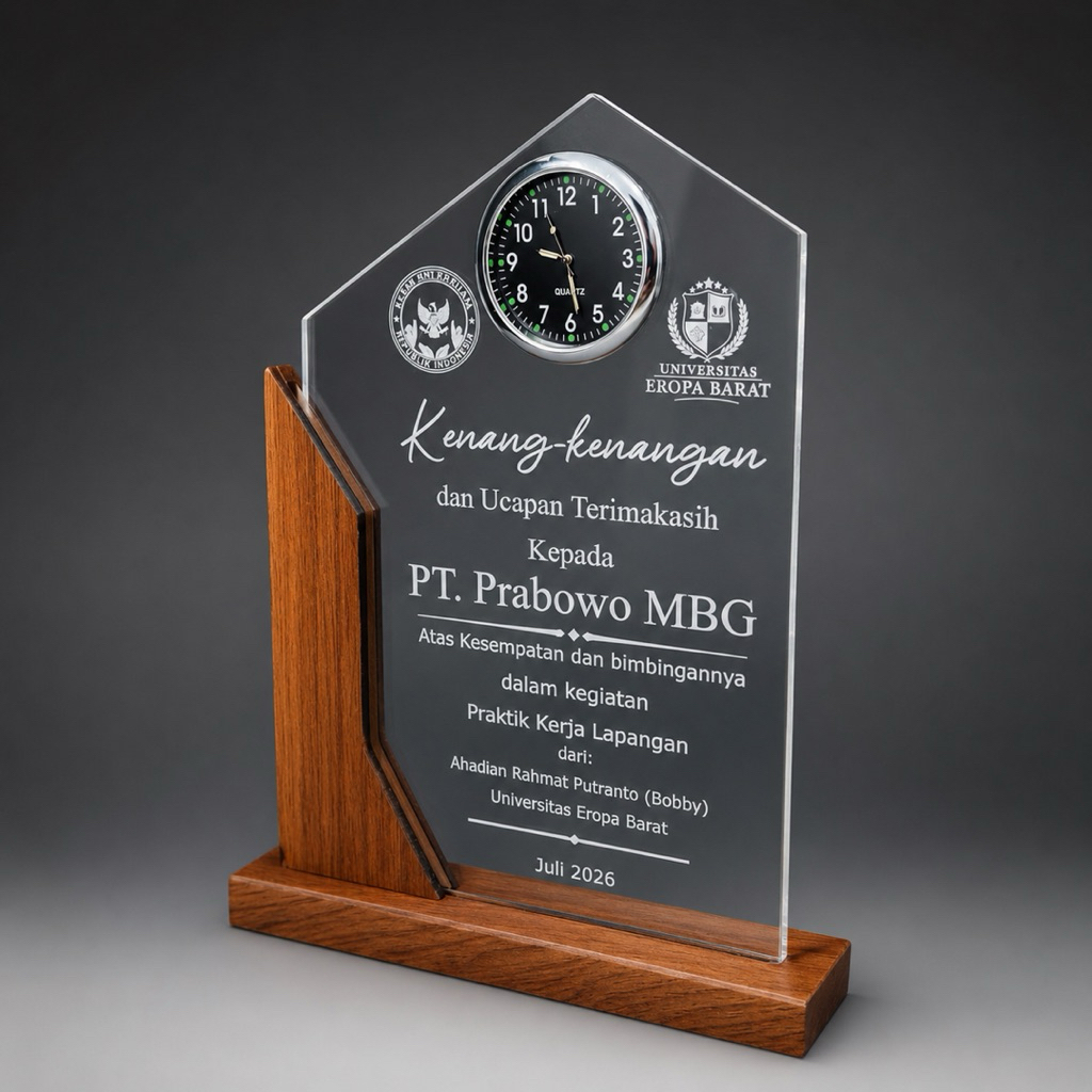 Plakat Jam Premium Custom Akrilik Kayu Elegan Cocok untuk Kenang Kenangan Hadiah Seminar PKL Wisuda 