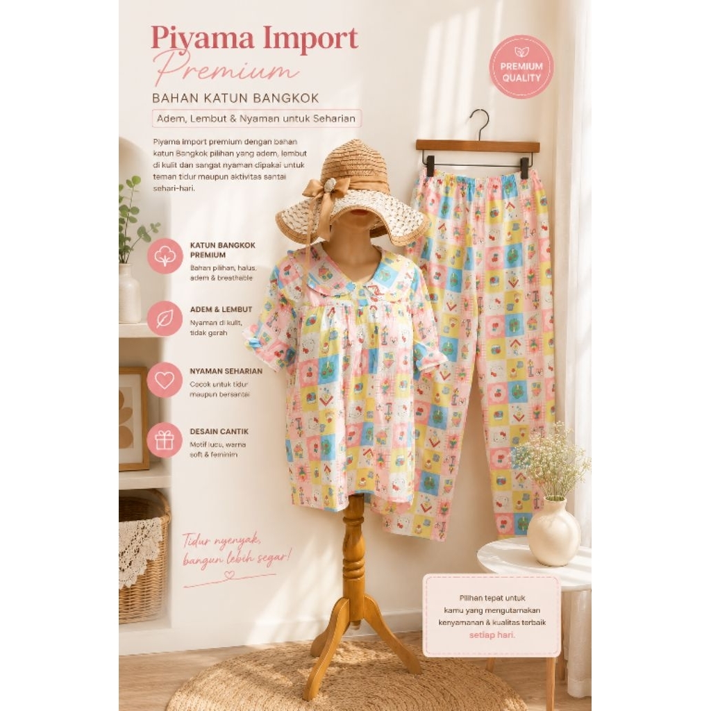 BW-  piyama premium import BLUEWEAR cp katun Bangkok