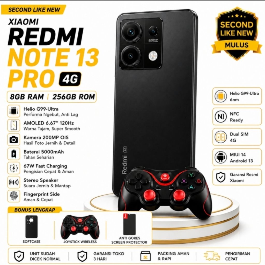 Xiaomi Redmi Note 13 Pro 4G RAM 8 256GB Second like new Mulus No Minus Bonus Joystick Softcase kamer