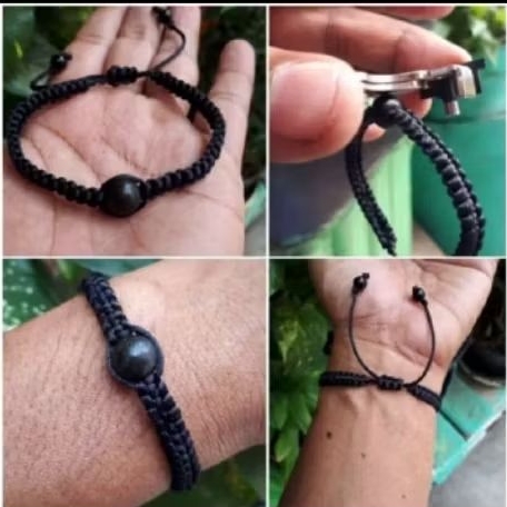 gelang etnik buatan tangan batu asli badar besi lumut atau giok hitam black jade