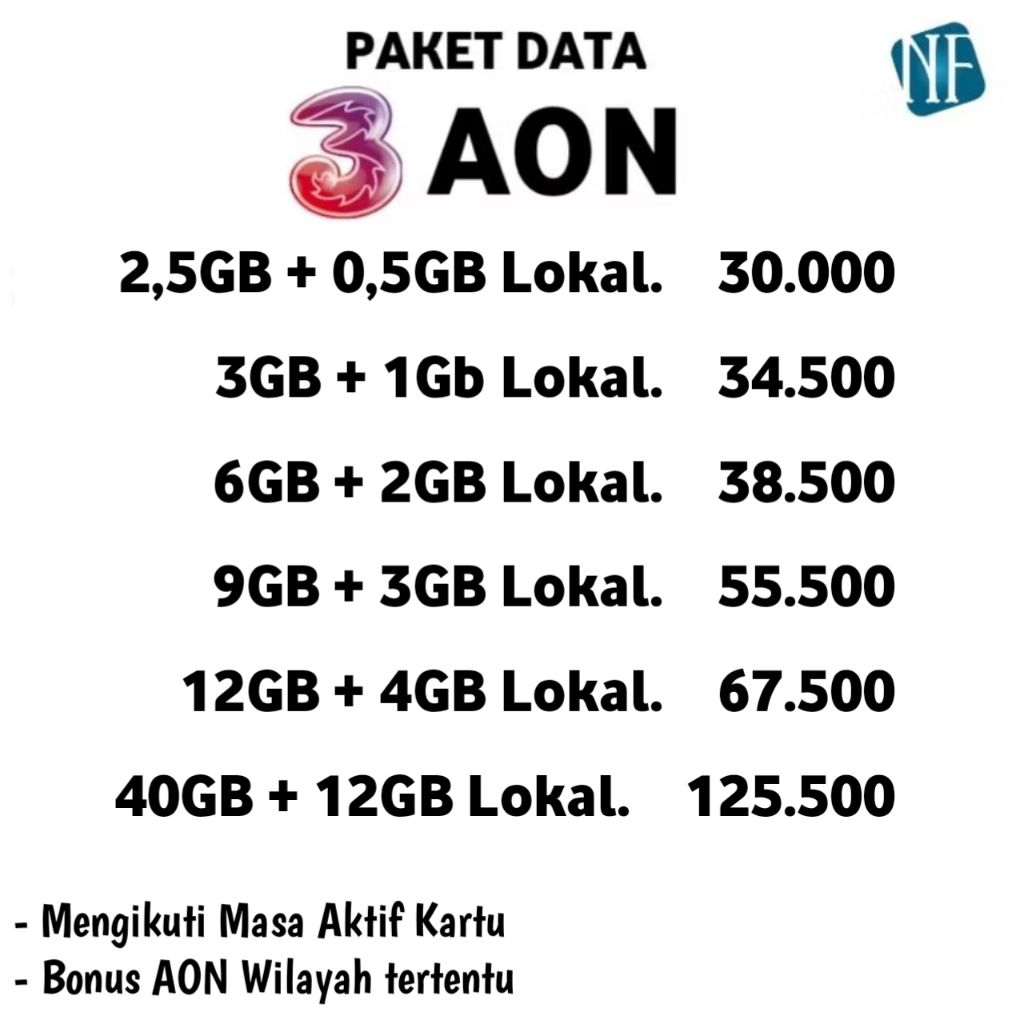 Paket Data Kuota 3 AON