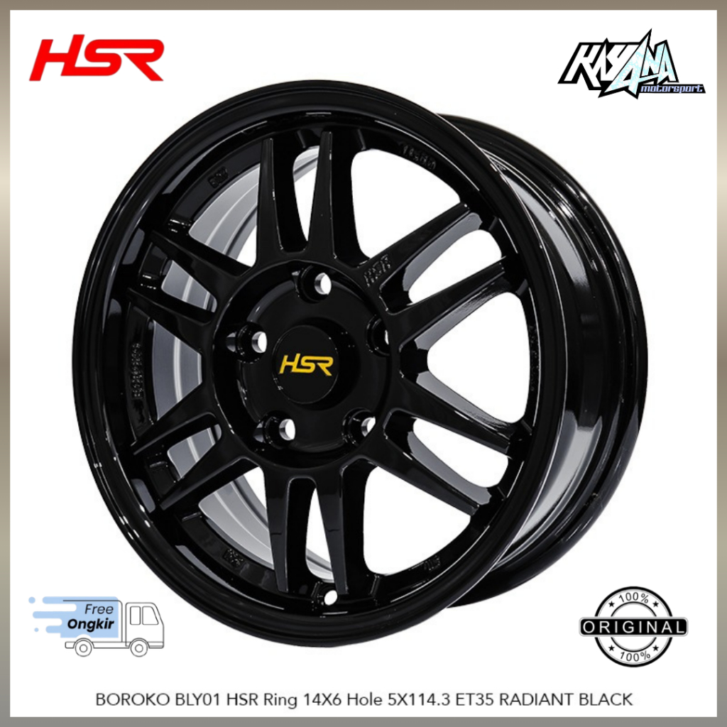 Velg Racing Ring 14 Lubang 5 HSR BLY01 R14 Untuk Grandmax Apv L300 Kuda Warna Radiant Black