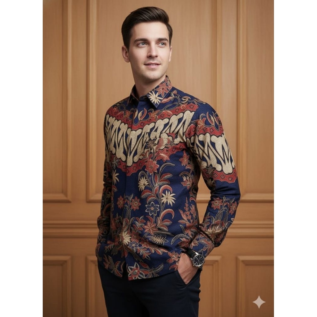 kemeja batik pria bahan doby lengan panjang