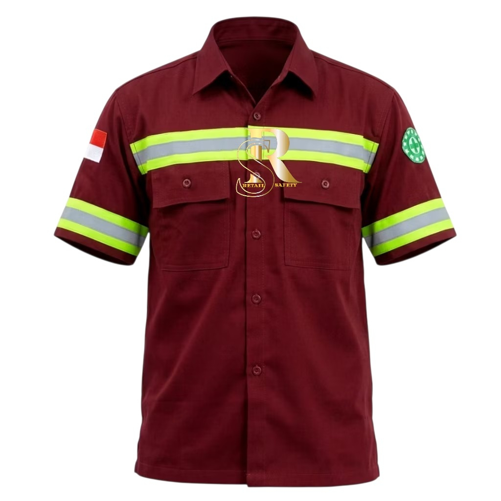 Kemeja Safety Proyek Baju Kemeja Safety Lengan Pendek  MAROON M L XL XXL