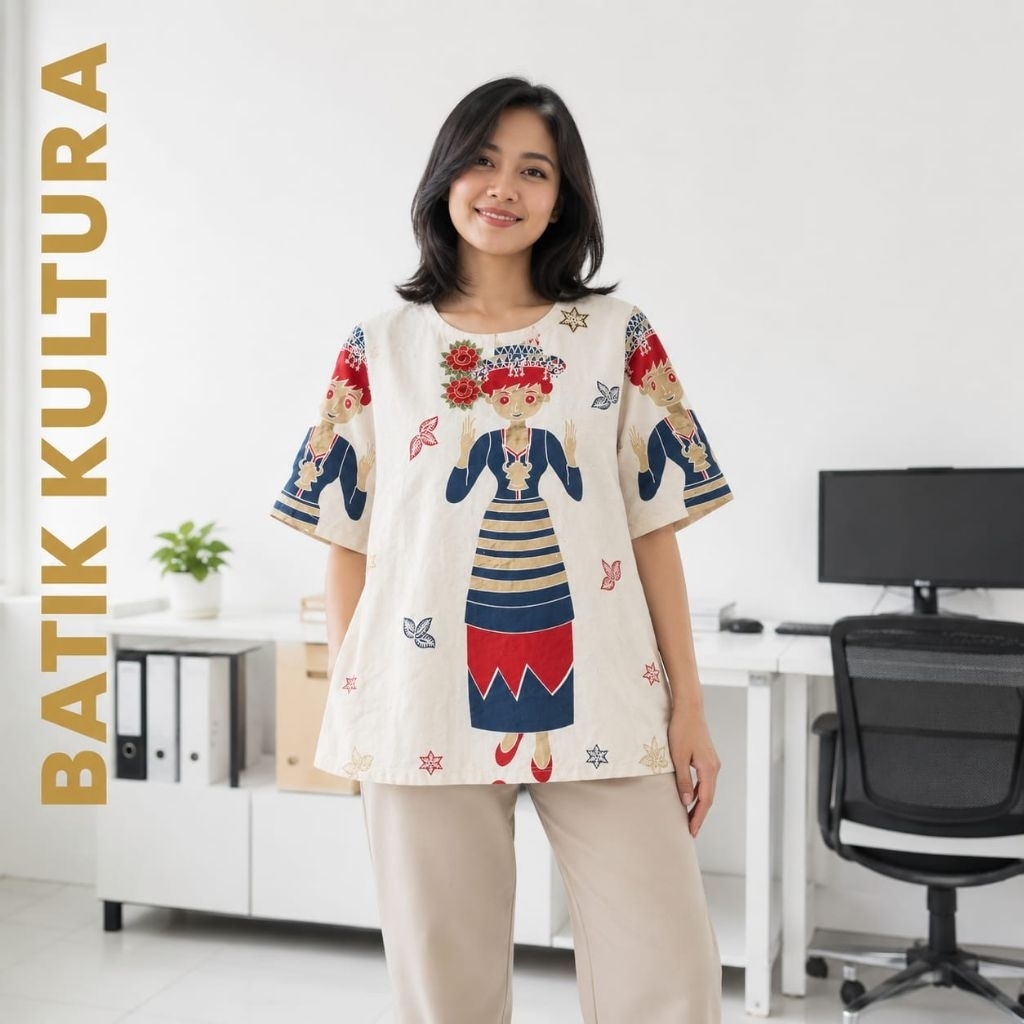 Kultura GS_Blus Batik Premium Jahitan Rapi Kultura Only Motif Penari Cocok Utk Kerja dan Santai