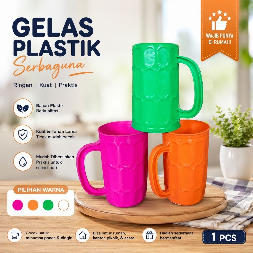 gelas bir/gelas pegangan plastik