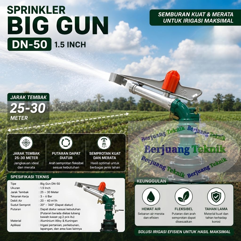 Sprinkler Big Gun 1.5 Inch DN-50 jarak tembak 25-30 meter || Sprinkler Penyiraman Tanaman lahan Pert
