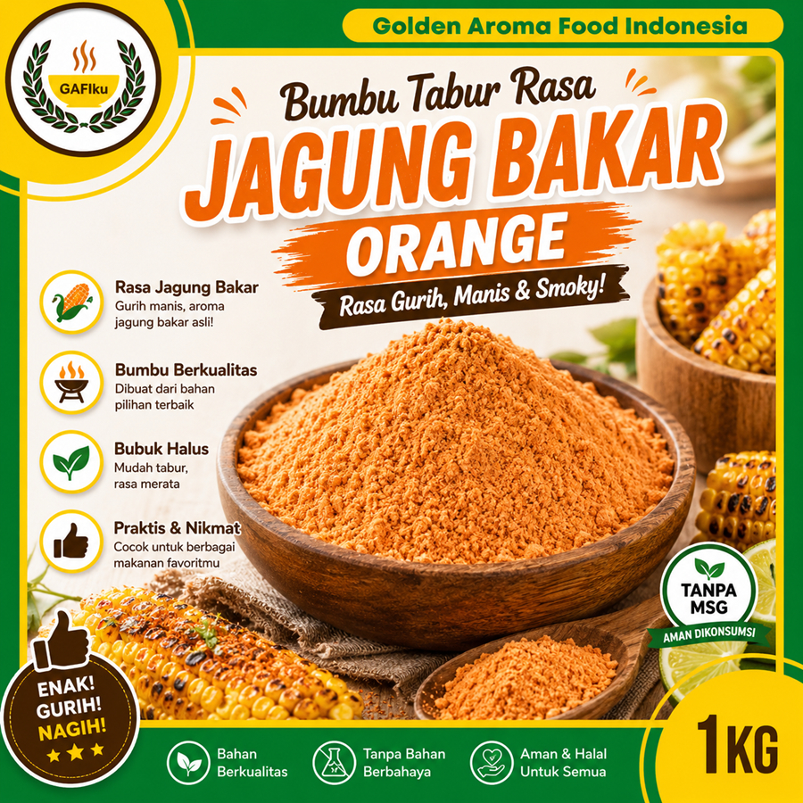 Bumbu Tabur Rasa Jagung Bakar Orange, Jual Bubuk Tabur Jagung Bakar Orange Murah Enak Aman Terbaik