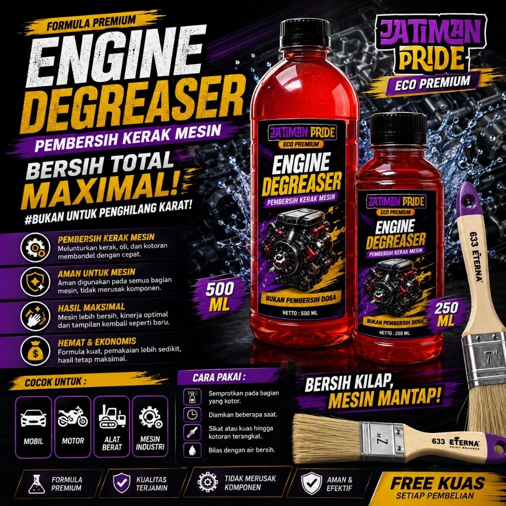 Jatiman Pride Pembersih Kerak Kotoran Mesin Engine Degreaser 500ml & 250ml Penghilang Kerak Mesin Mo