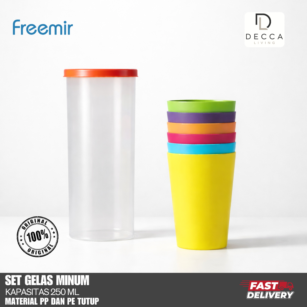 freemir set gelas ( 6 gelas dan 1 teko)