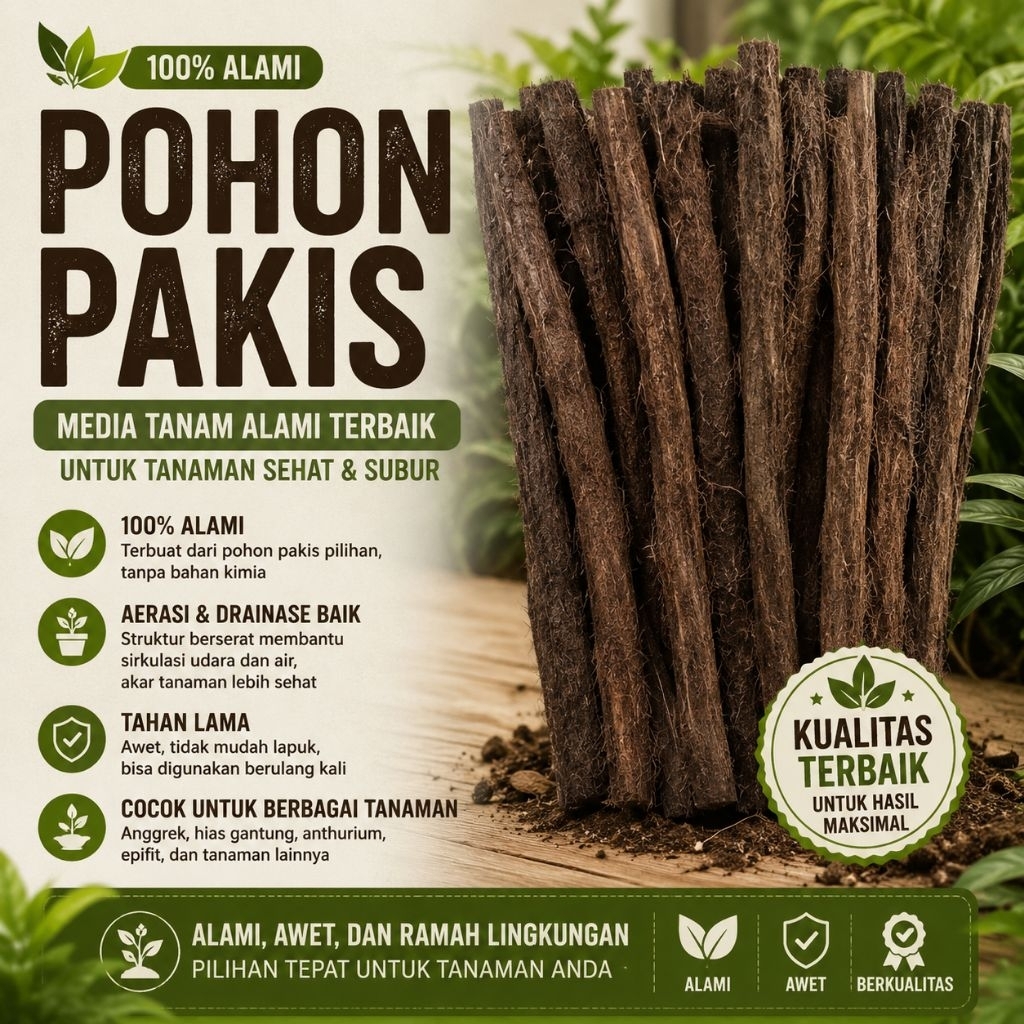 Batang Pohon Pakis Lempeng 1 Meter Untuk Media Tanam Siap Pakai diameter besar
