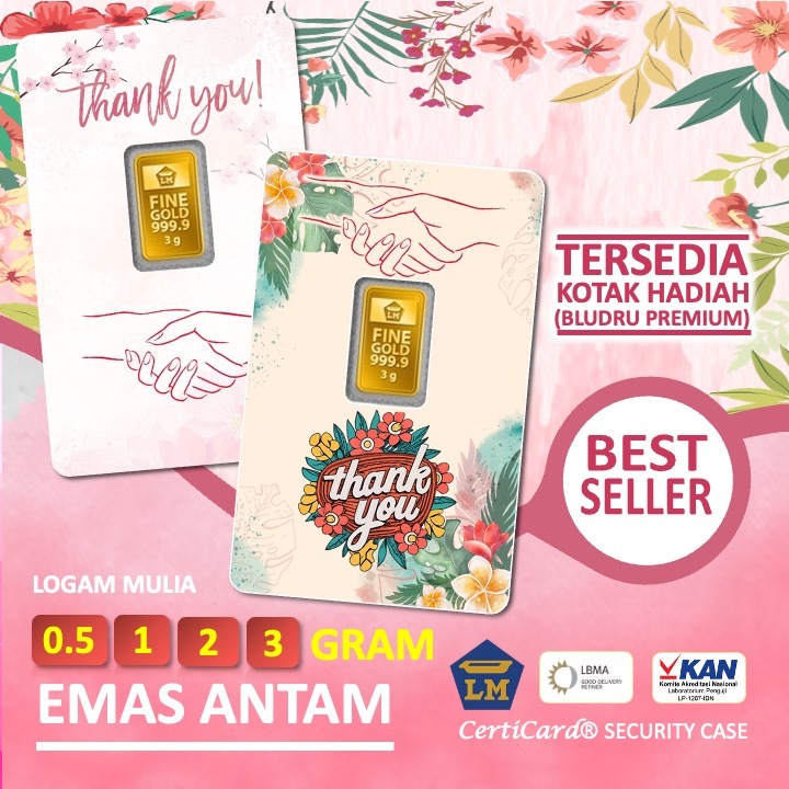 LM Logam Mulia Emas Antam 0.5 gr 1 gr 2 gr 3 gr gram Kado Gift Hadiah Terima Kasih Thank You Apresia