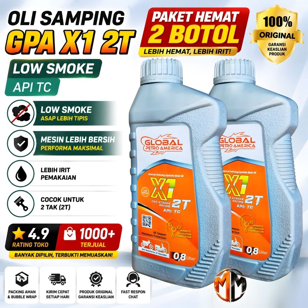 Oli Samping 2T GPA X1 2T 2 Botol Original Low Smoke – Oli RX King Ninja F1ZR Hemat Irit Mesin Bersih