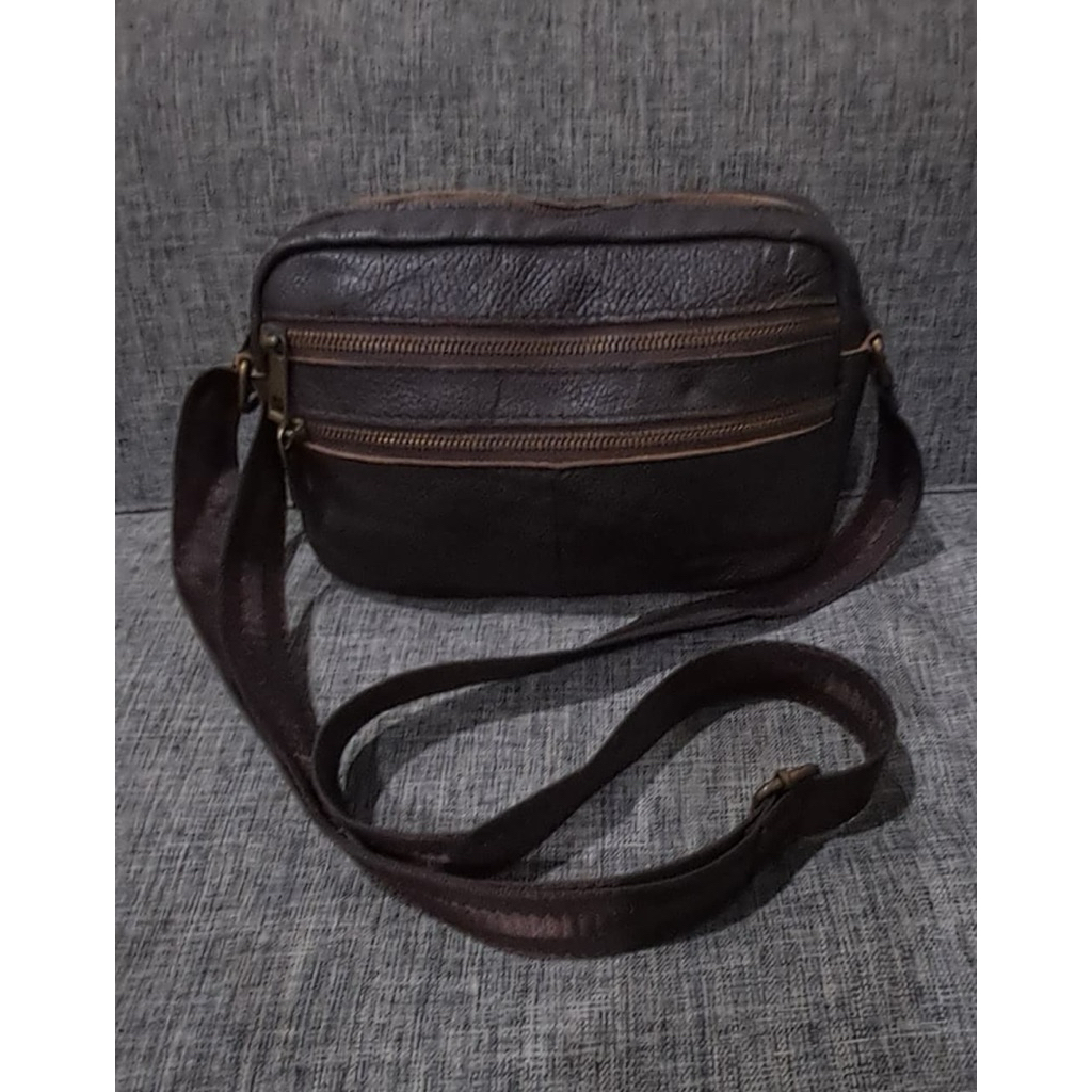 Slingbag cambag coklat tua kulit asli