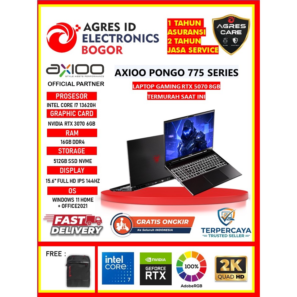 [ READY NEW ] Axioo Pongo 775 Gaming Series Intel Core i7 13620H Nvidia RTX 5070 8gb | Ram 16gb DDR5