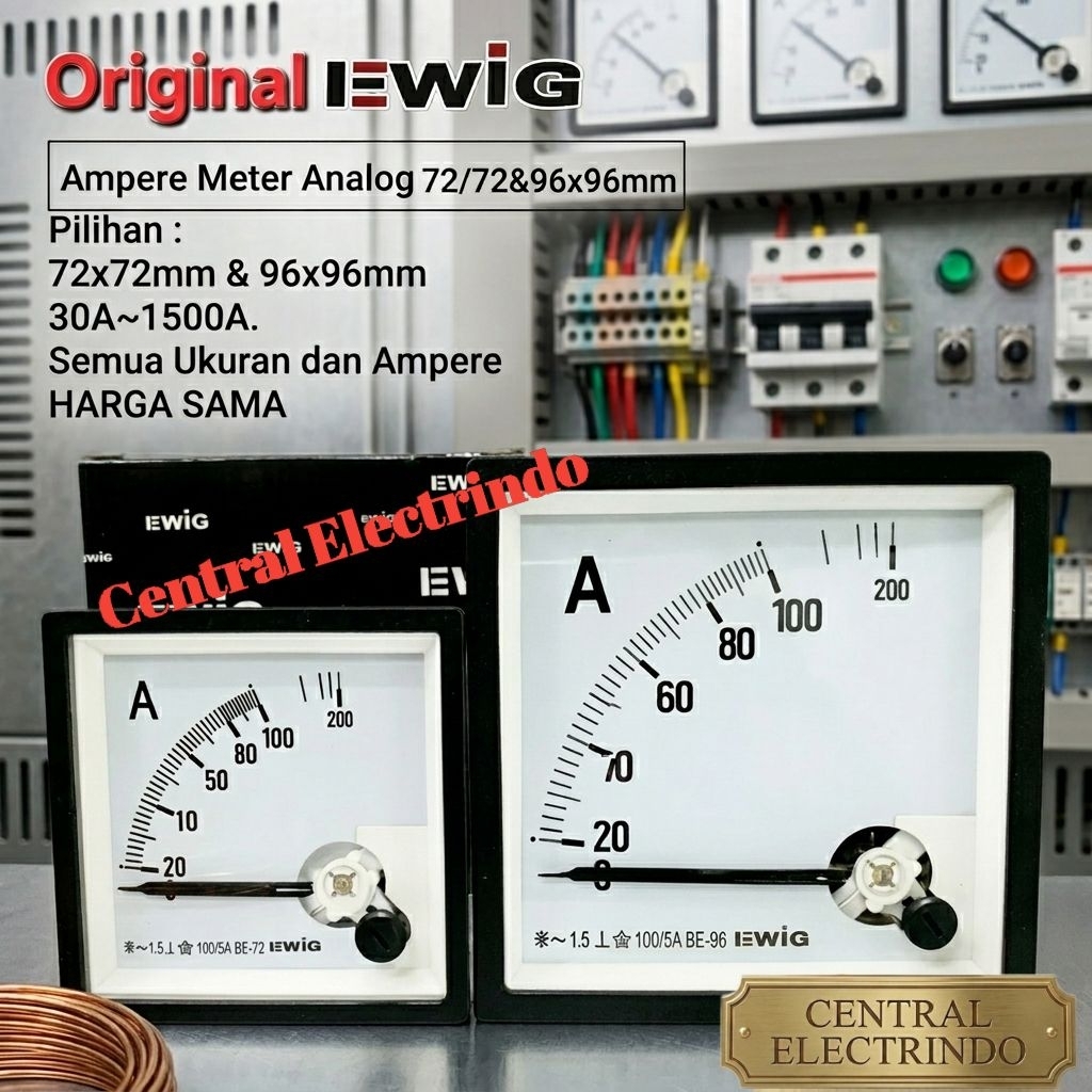 Ampere Meter Analog EWIG 72x72mm & 96x96mm (30A~1500A).