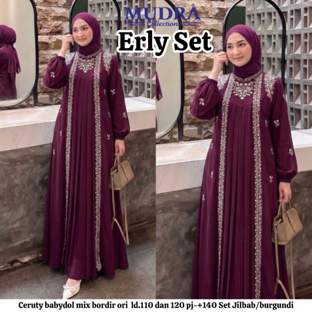 NEW Amisa set hijab segiempat ori mudra / kareen dress / usyi dress / erly set hijab / gamis ceruty 