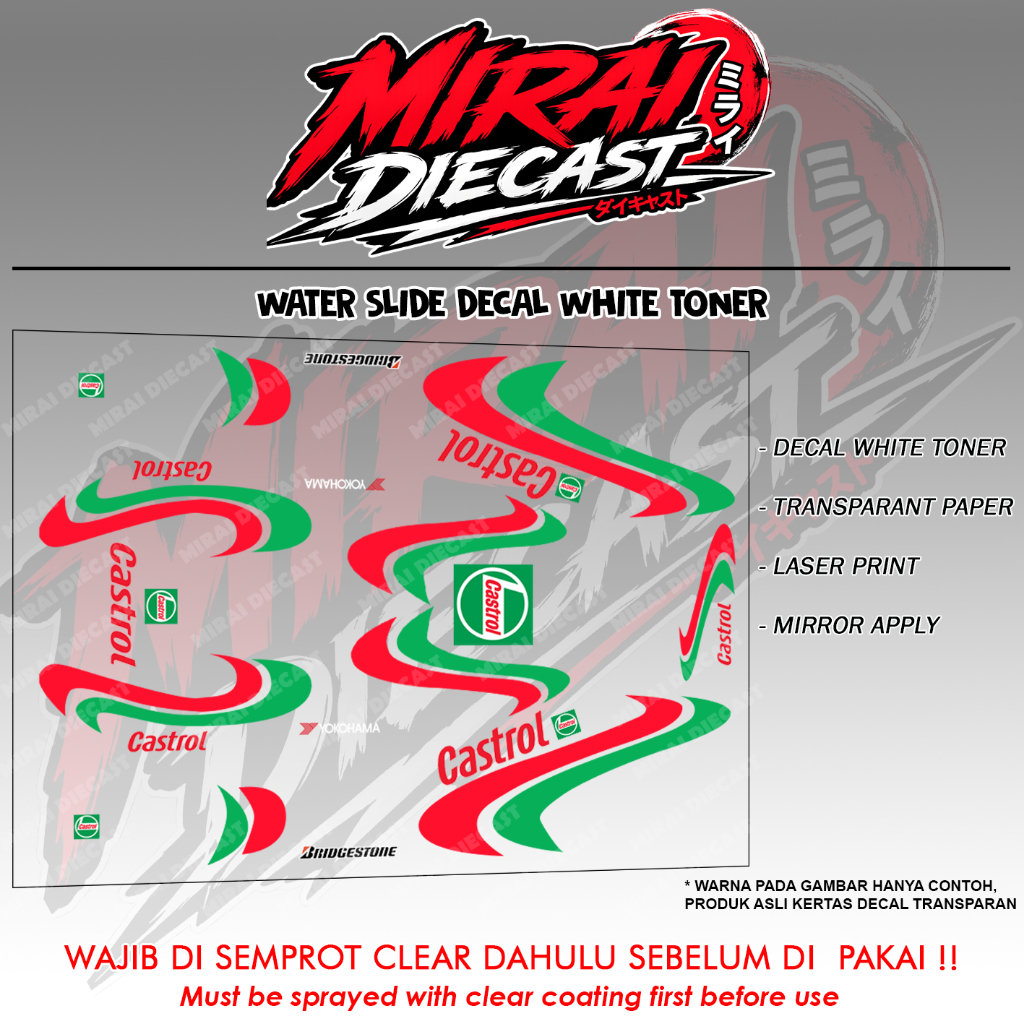 Decal diecast Castrol racing livery white toner