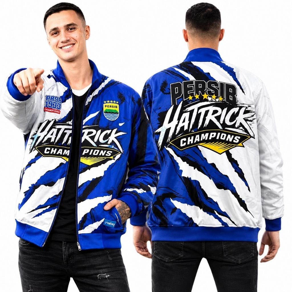 Jaket Tracktop Persib Hattrick Champions  Logo Timbul 3D