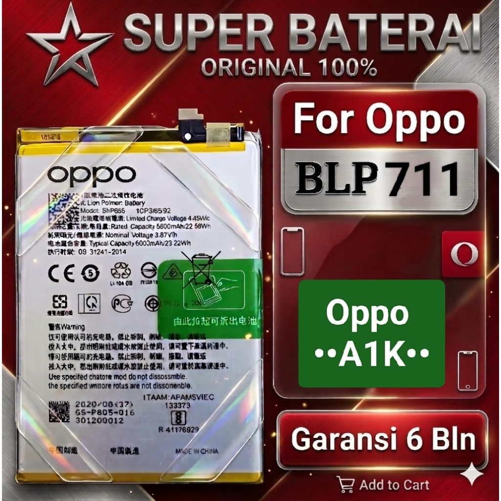 Baterai Batre Oppo A1k Original+Obeng Dan Lem
