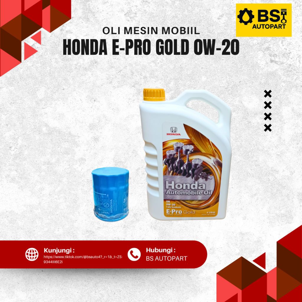 Paket Ganti Oli Honda, Oli Mesin Mobil Honda E-pro Gold SAE 0W-20. Jazz, Brio, Mobilio, BRV, HRV, CR
