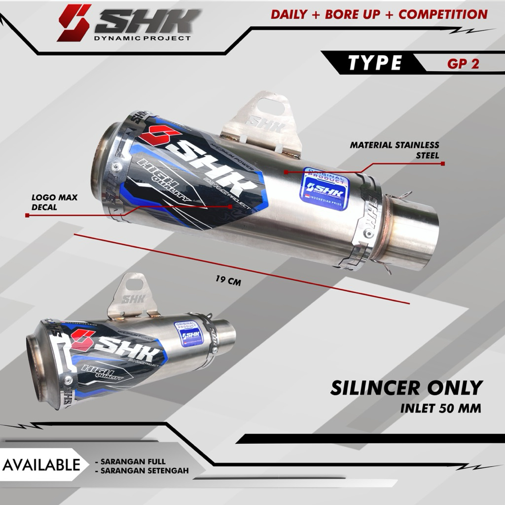 Silincer Knalpot SHK type GP2 inlet 50mm silincer saja