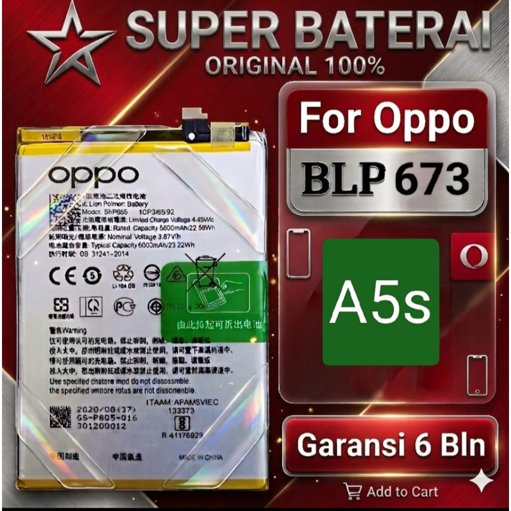 Baterai Oppo A5s Original+Obeng Dan Lem Blp 673