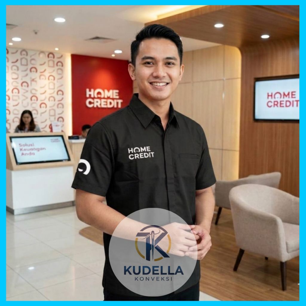HOME CREDIT Kemeja HOME CREDIT Hitam Lengan Pendek Pria