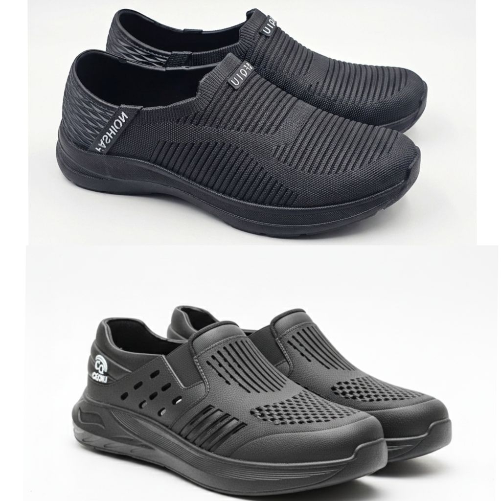 Sepatu slip on pria karet anti air dan anti Slip,