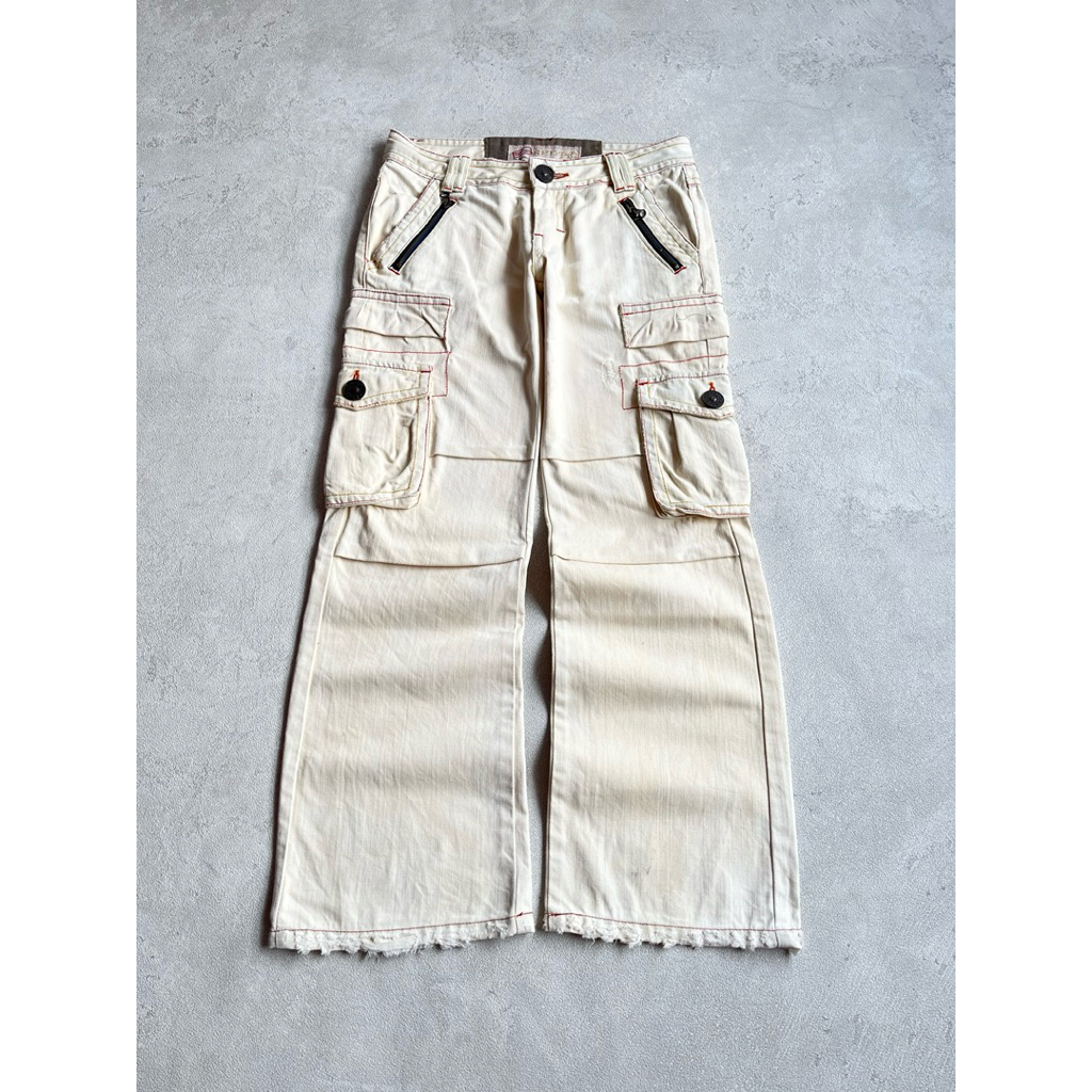 Y2k Red p Cargo White Bootcut Jeans