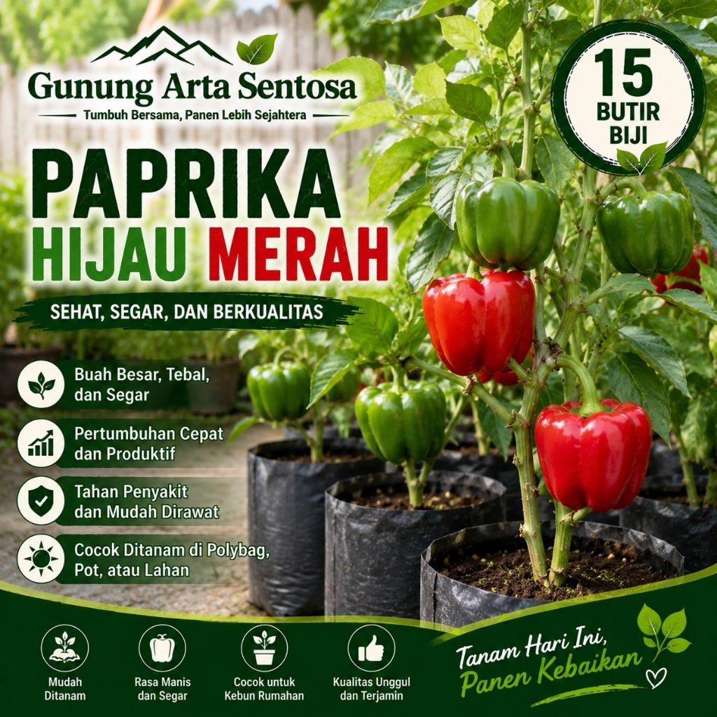 15 Butir Bibit Benih Paprika Hijau Merah | Benih Paprika Bell Pepper Sweet Pepper Capsicum Premium |