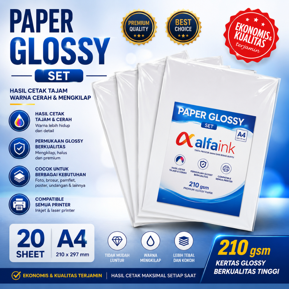 KERTAS FOTO GLOSSY 210 GSM | KERTAS FOTO MURAH | GLOSSY 210 GSM | KERTAS FOTO ISI 20 LEMBAR