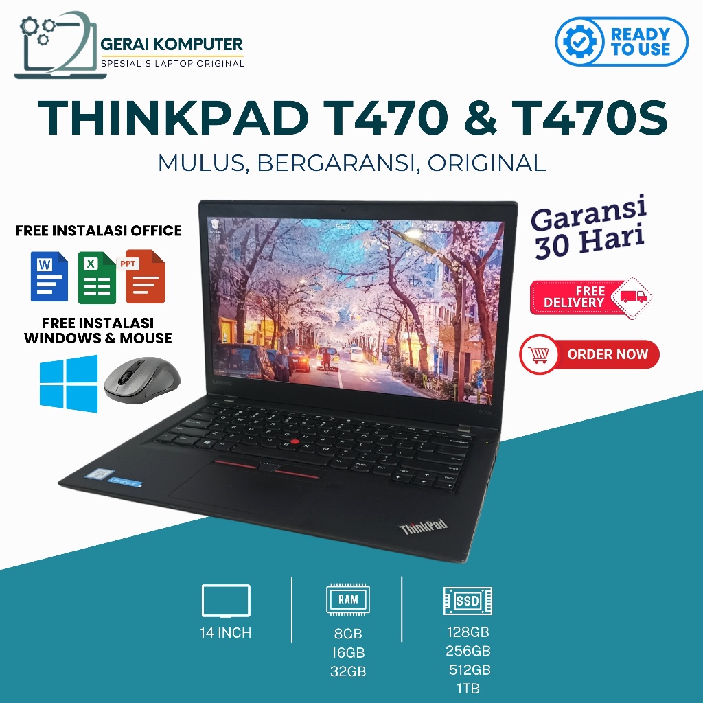 Laptop Lenovo Thinkpad T470 T470s Core i5 Gen7 Ram 8GB SSD 256GB MULUS