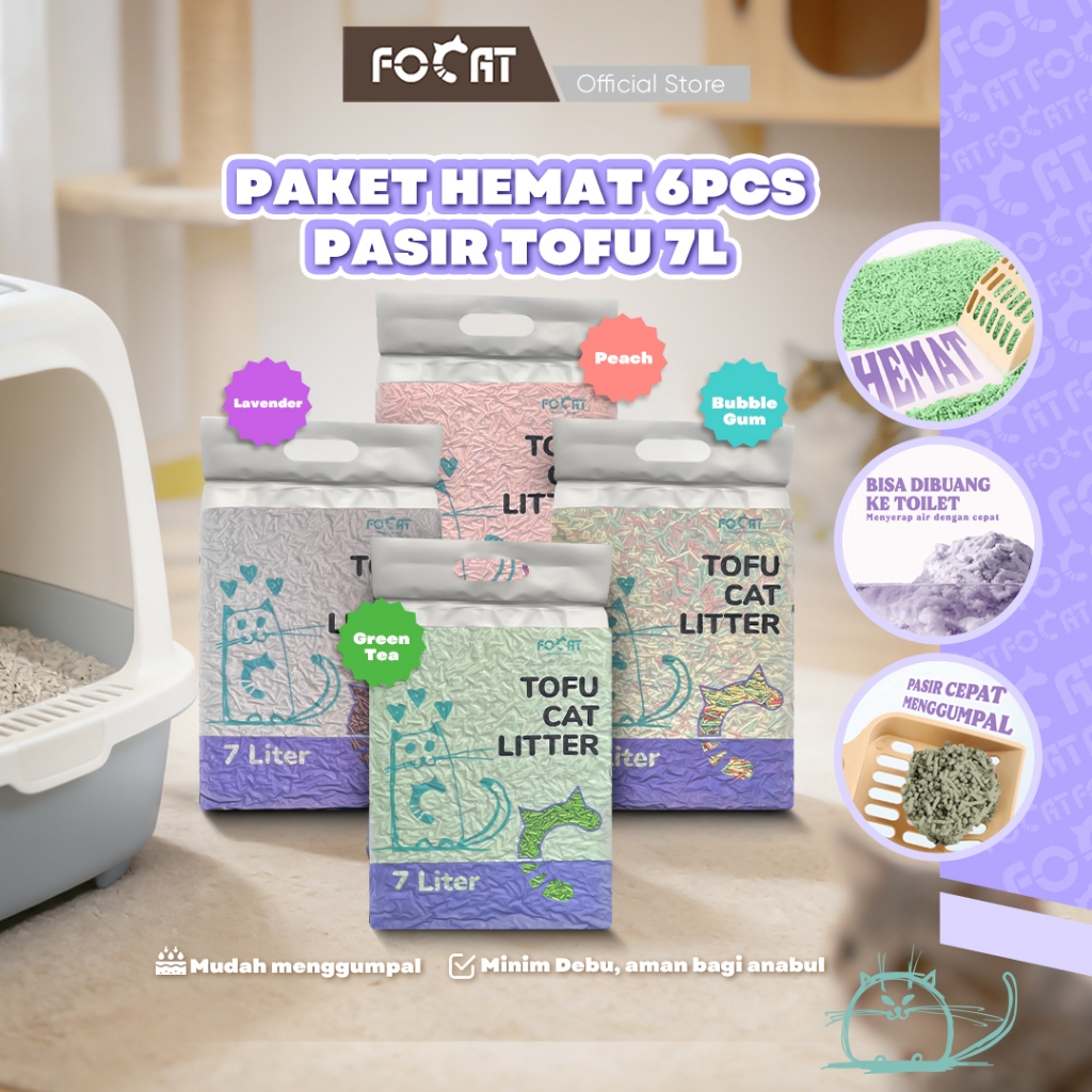 [PAKET HEMAT ISI 6PCS] FOCAT Pasir Kucing Tofu Harum 7L N01 Pasir Gumpal/Pasir Soya/Cat Tofu Litter