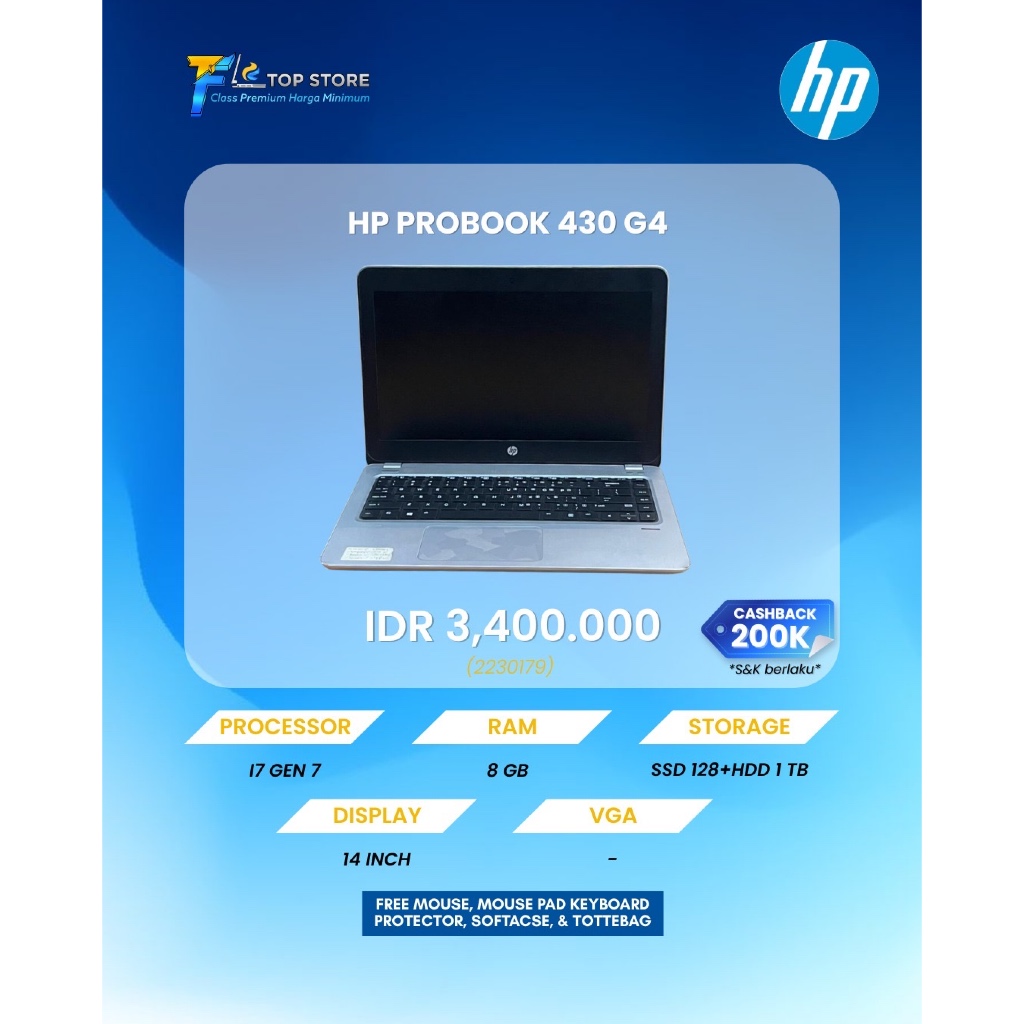 LAPTOP HP PROBOOK 430 G4 INTEL CORE I7 GEN 7 RAM 8GB SSD 128GB+HDD 1TB