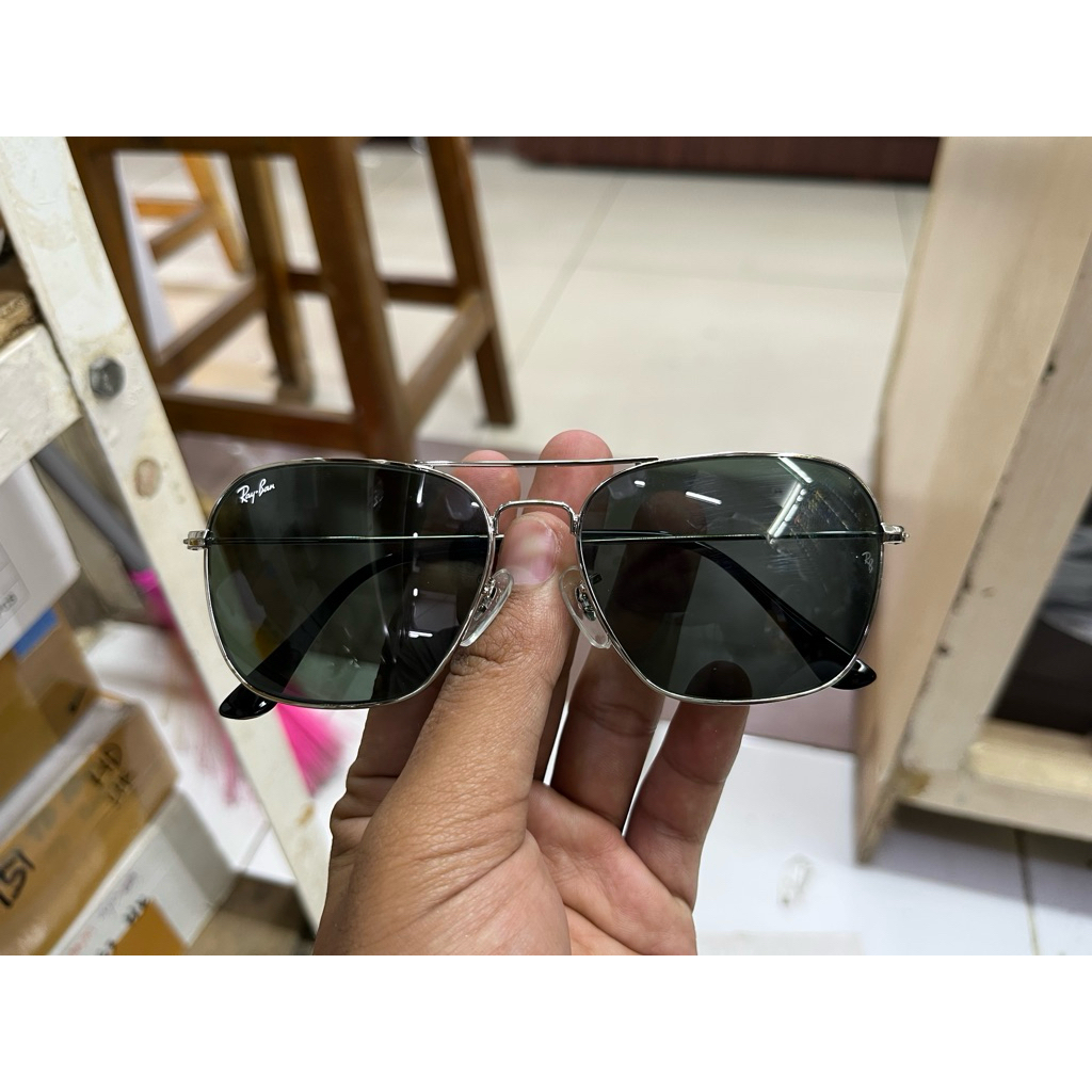 KACAMATA RAYBAN CARAVAN 3136 SILVER LENSA HIJAU BOTOL second ori