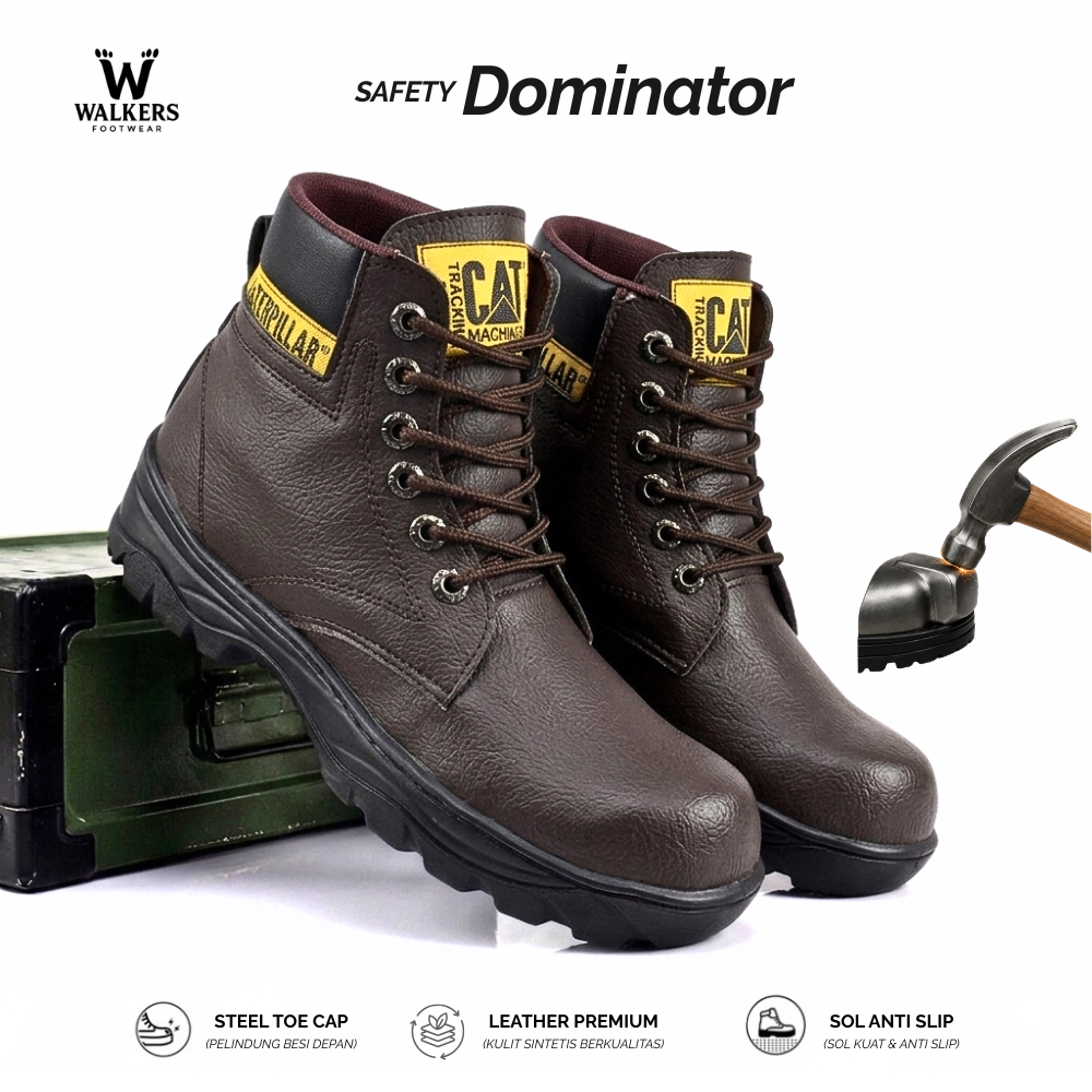 Sepatu Safety Pria Boot Ujung Besi CAT Basic Septi Boots Proyek Kerja Lapangan Sefty Outdoor Touring