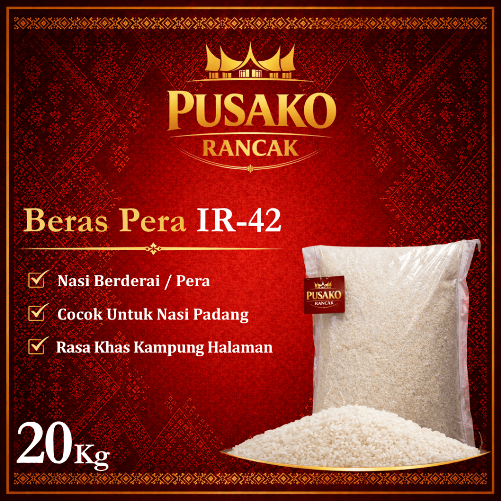 Beras Pera Minang PUSAKO RANCAK 20 kg - Beras Pera - Beras IR42 - Solok - Beras Premium - Beras 20kg