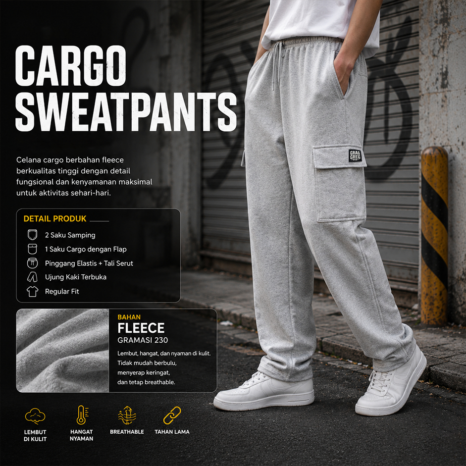 GragGreg - CELANA PANJANG CARGO SWEATPANTS | SWEATPANTS | CARGO PANJANG  - Adem Stylist Kalcer Abis