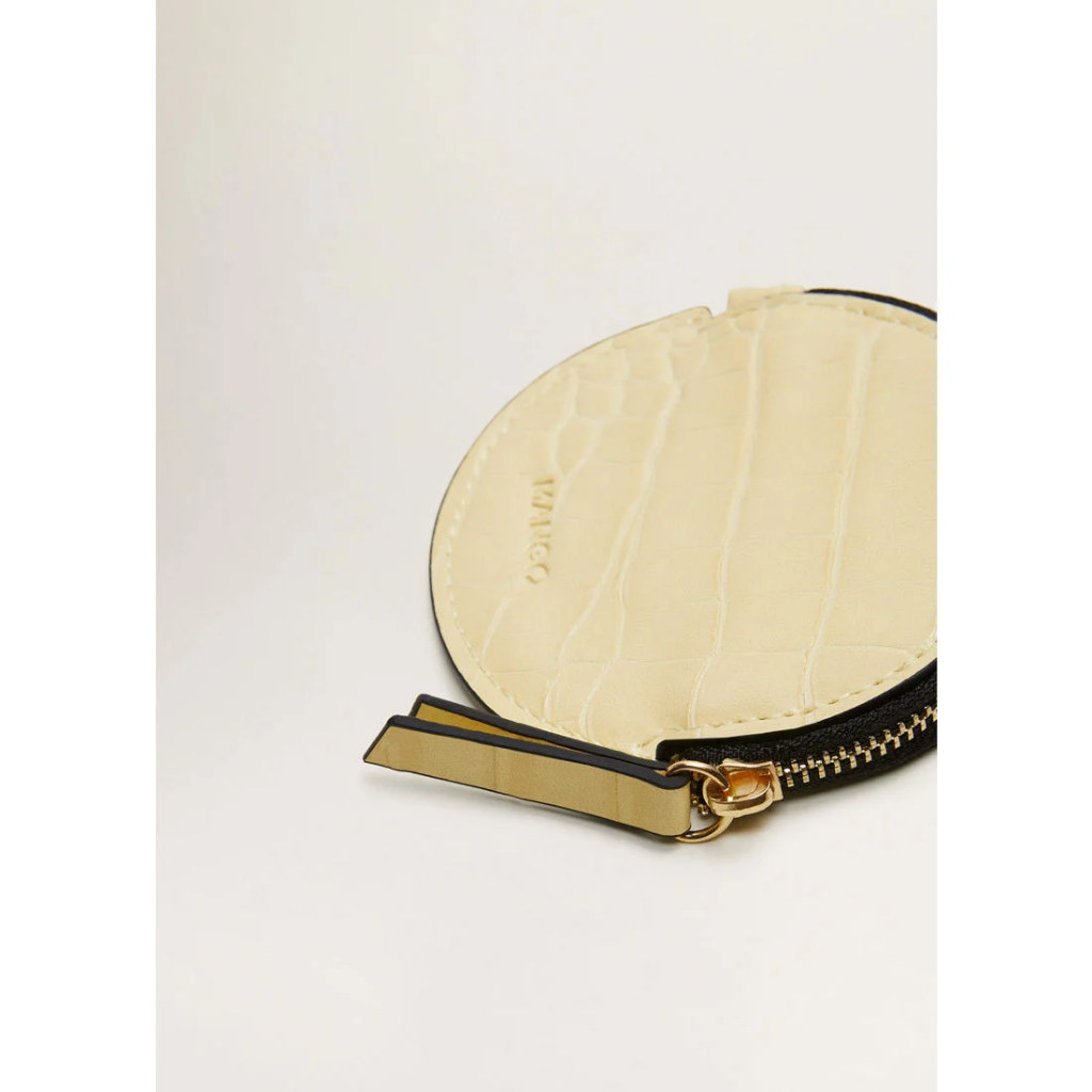 MANGO Gregorio round coin purse in a yellow textured