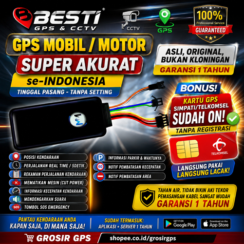 GPS Tracker Mobil, Tinggal Pakai. Bisa Matikan Mesin Jarak Jauh & Sadap, Bonus Simcard Teklkomsel + 