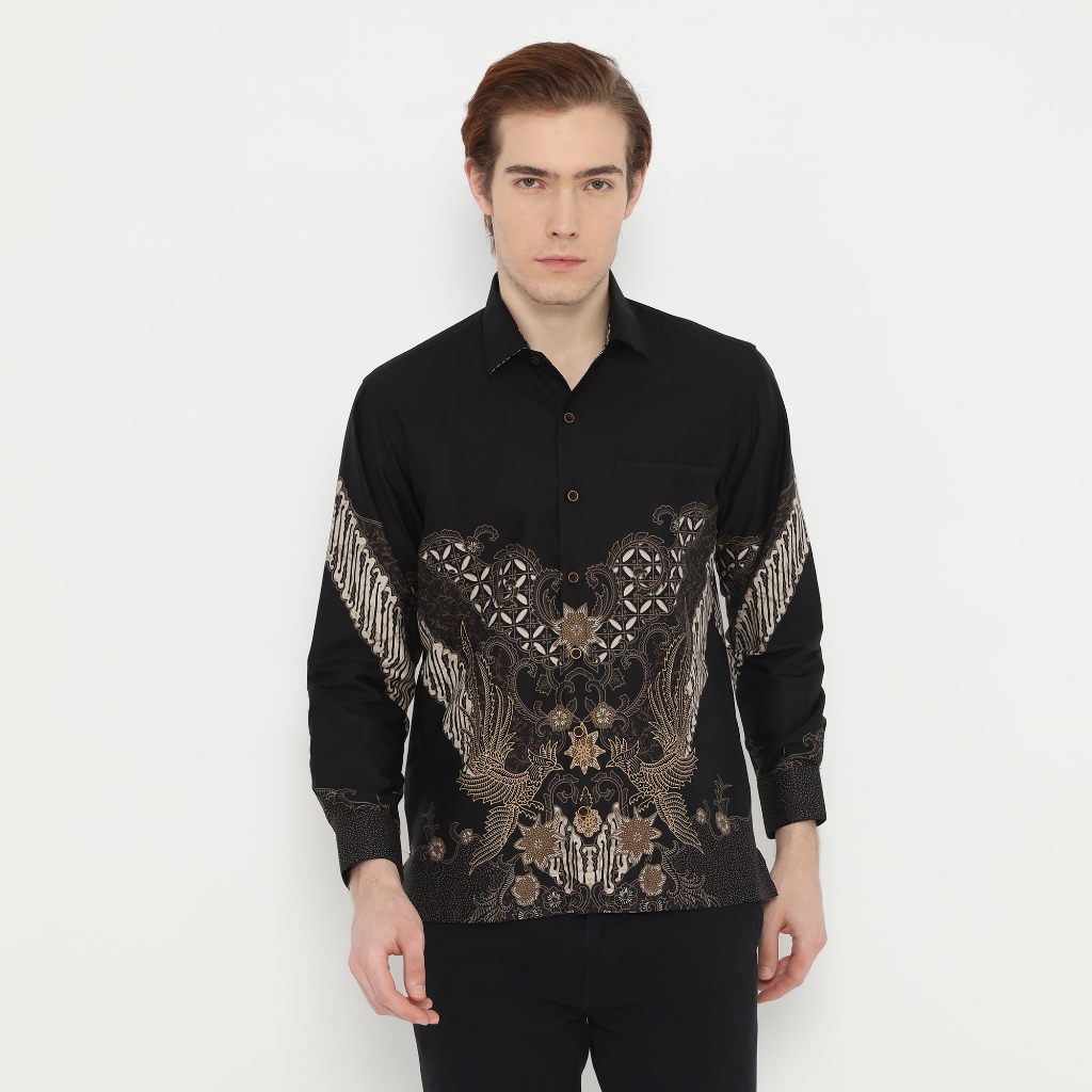 LUIGI RICCIO Kemeja Batik Pria Elegan Look Modern Formal Regular Size Limited Edition Black Series