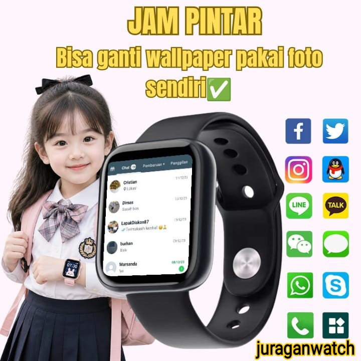 JamTangan Pintar Anak Pria Wanita Dewasa Smartwatch Notif Whatsapp Wa Monitor Kesehatan Olahraga Pel