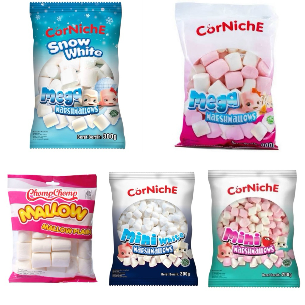 CORNICHE Marshmallow Mega Pink White 300gr Freshpack Ori Pabrik | Bisa Dilelehkan Untuk Dubay Chewy