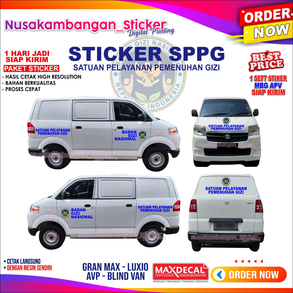 Stiker Mobil APV MBG SPPG BGN Full Body Badan Gizi Nasional Gran max Luxio L-300 APV BLIN VAN