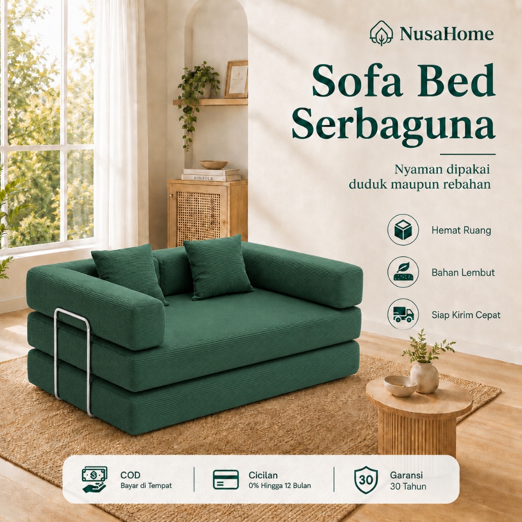 NusaHome Sofa Bed 2in1 Sofa Tempat Tidur Multifungsi Minimalis Kain Corduroy Empuk untuk Ruang Tamu 