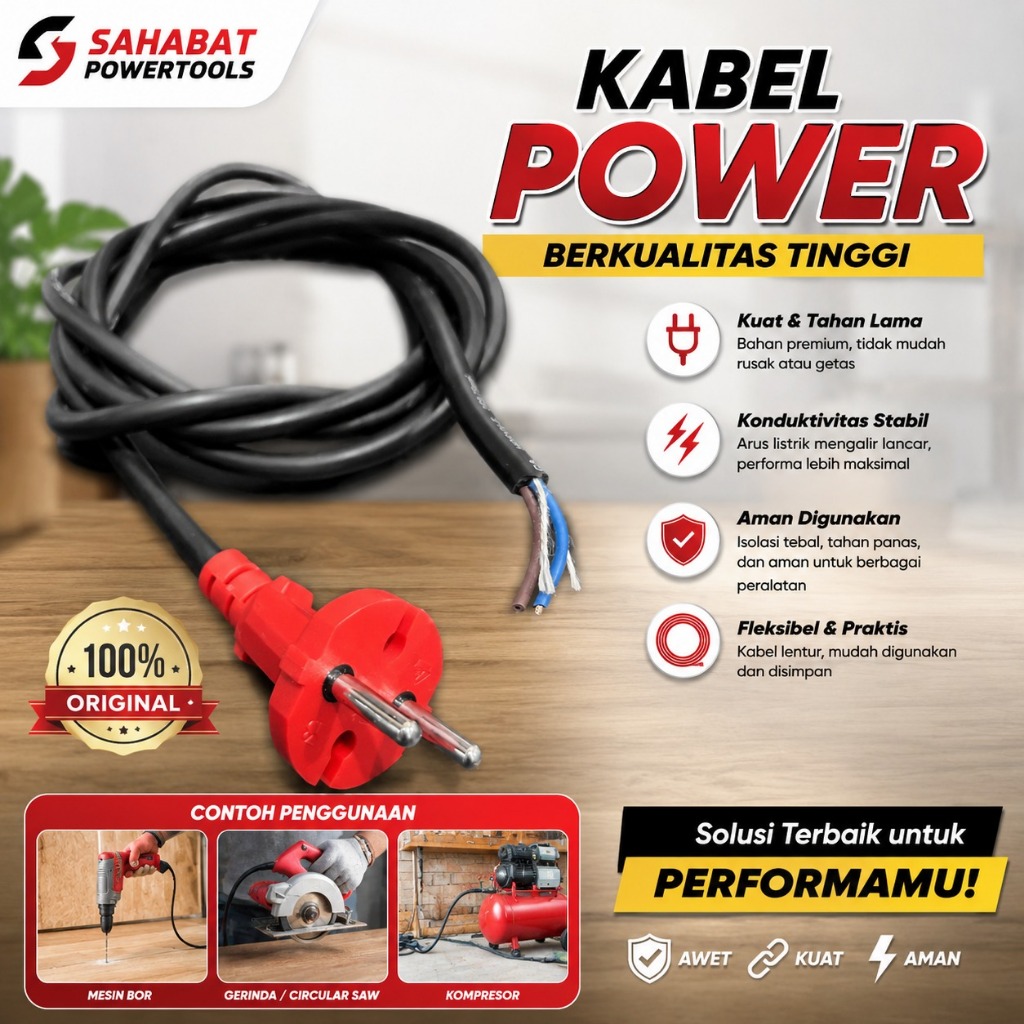 ORIGINAL Cable Power Multi Fungsi MAKTEC Mesin Bor Listrik Gerinda Listrik Asli Kabel MT191 Original