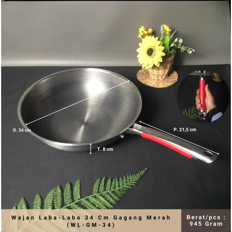 Wajan Laba-Laba 34 Cm Gagang Merah (WL-GM-34)